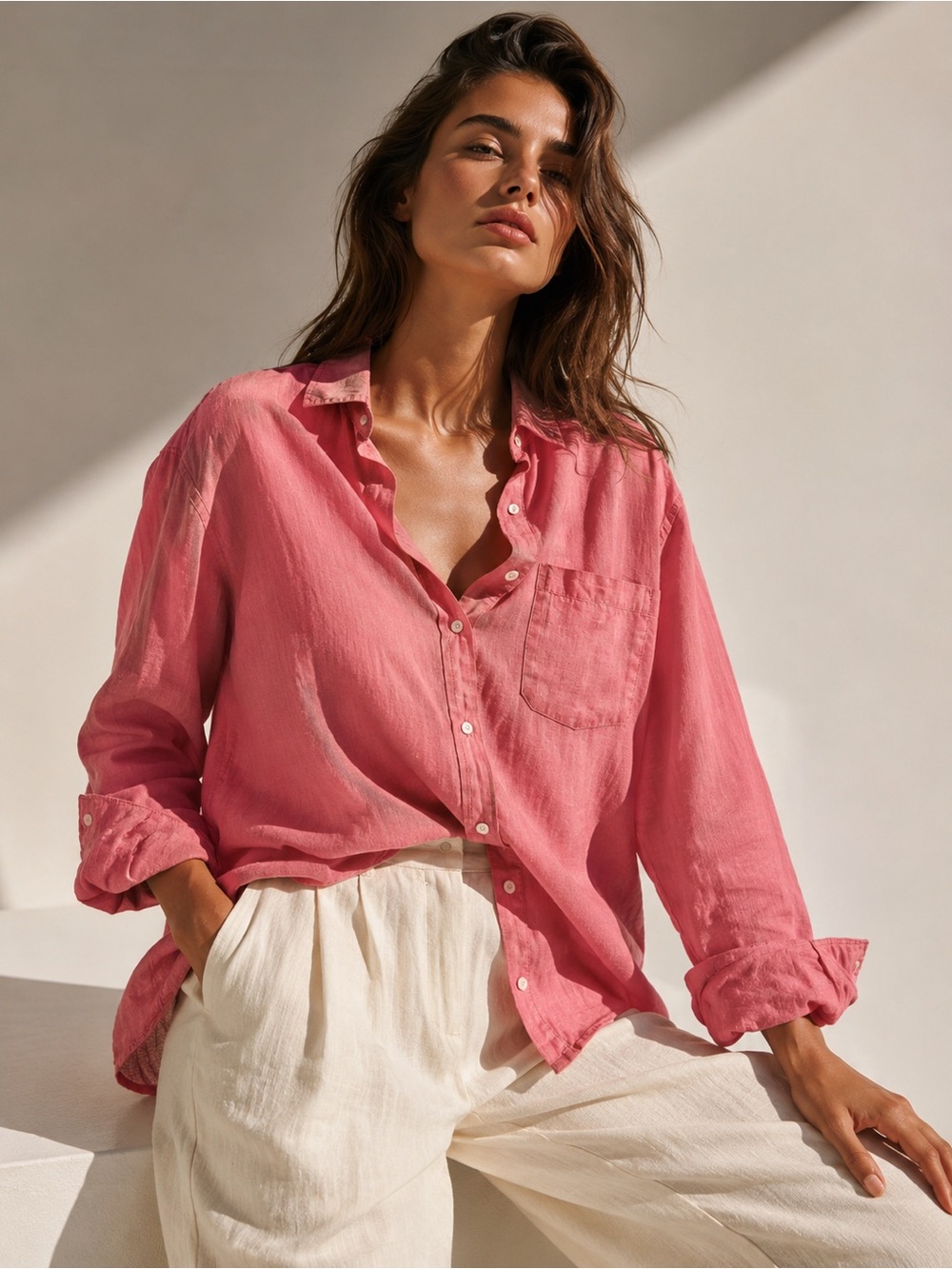 Grayson Hero Linen Button Down Shirt Pink Long Sleeve Women’s 4